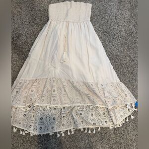 Sand Smocked Tassel Tie Tube Dress